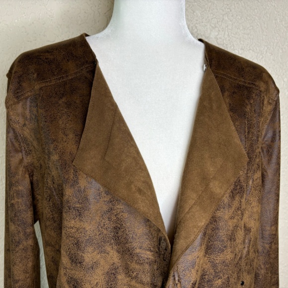Lysse Austin Brown Faux Suede Open Front Moto Style Jacket Women's Size … - Picture 3 of 14
